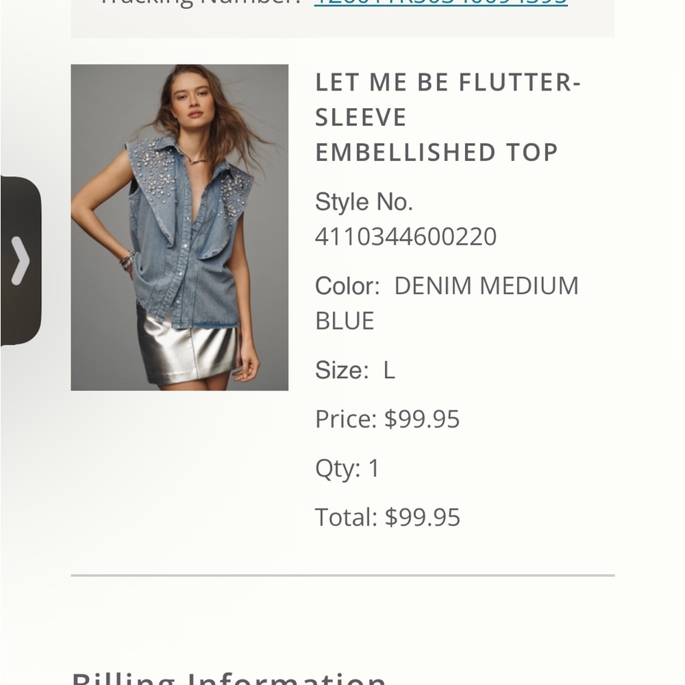 Anthropologie Blue Gray Embellished Sleeveless Button Down - Picture 3 of 3